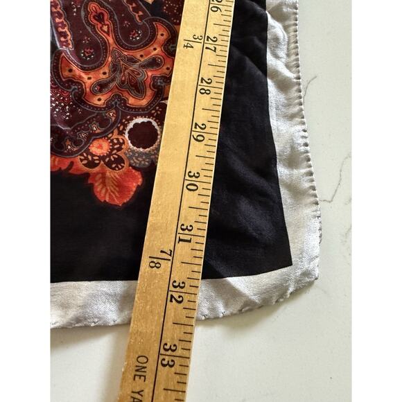 Tie Rack London Silk Scarf Rolled Hem Square Black Red Floral Geometric Artsy - Picture 4 of 9
